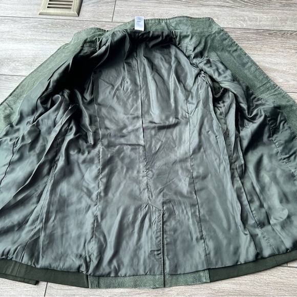 Avon  Olive Green Knit Sleeves Leather Jacket Full Zip - Picture 15 of 16